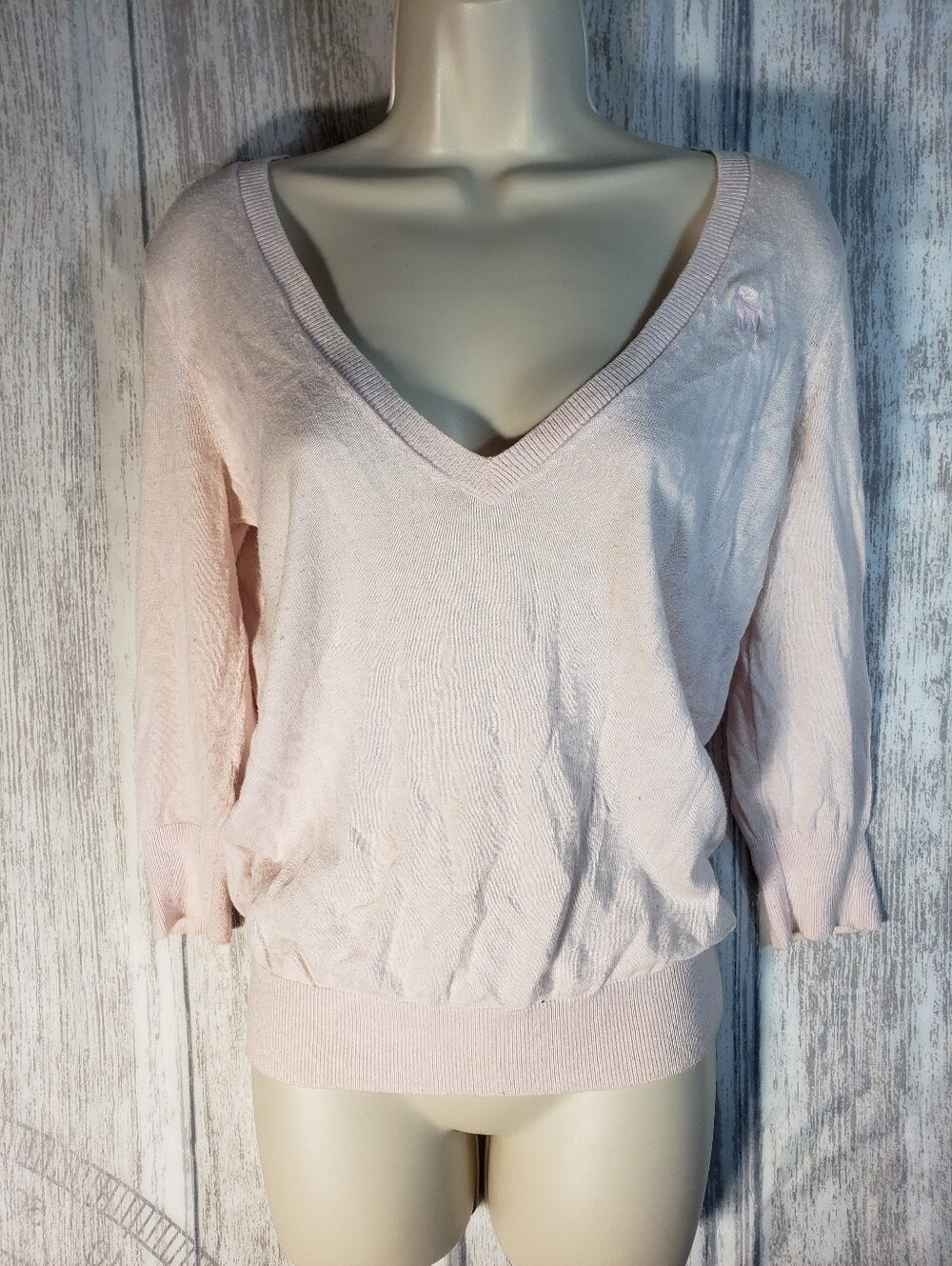 Abercrombie & Fitch Deep V Neck sweater Powder Pink Academia Y2K Prep Logo M